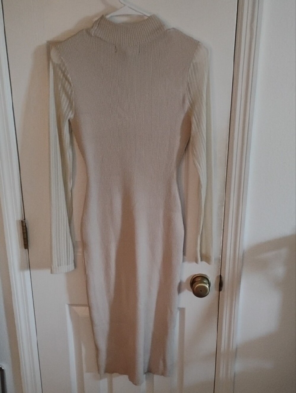 Almost Famous Cream Long-Sleeve Ribbed Midi Dress XL - Picture 2 of 5